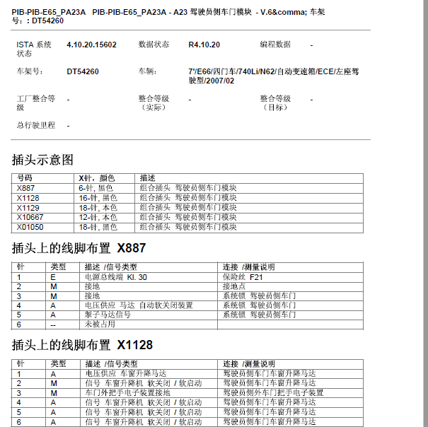 2005年宝马740 车门模块针脚