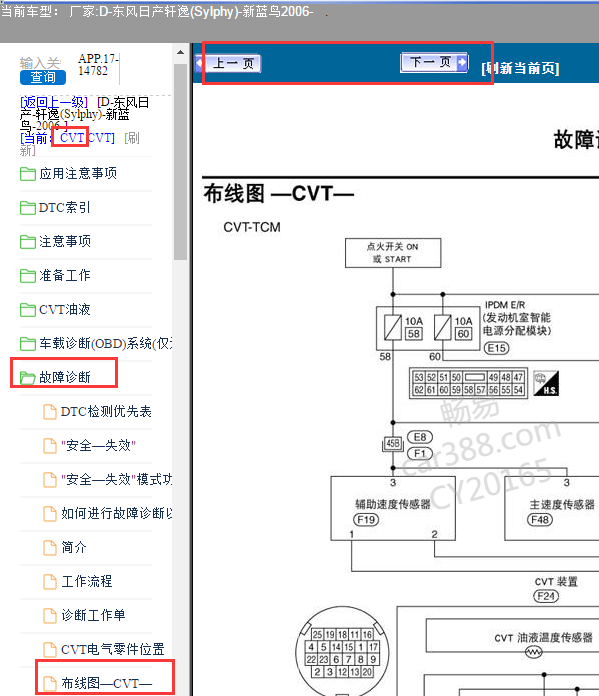 2006年日产轩逸cvT变速箱电路图