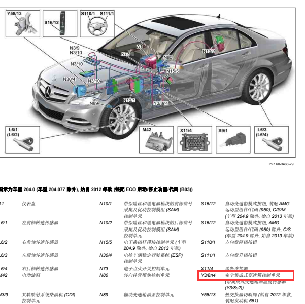 2012年奔驰C200变速箱电脑位置
