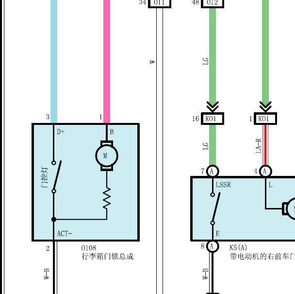 2018年丰田雷凌行李箱锁电路图