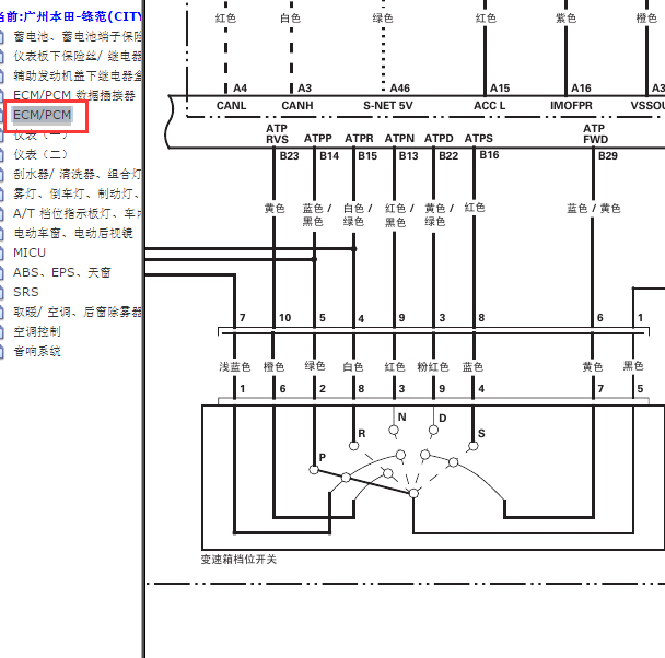 2009-2010年本田锋范变速箱电路图