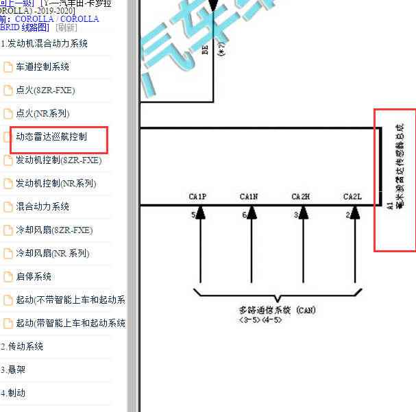 2019年丰田卡罗拉前毫米波雷达电路图