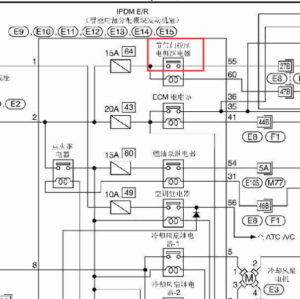 2018年日产轩逸 节气门继电器电路图