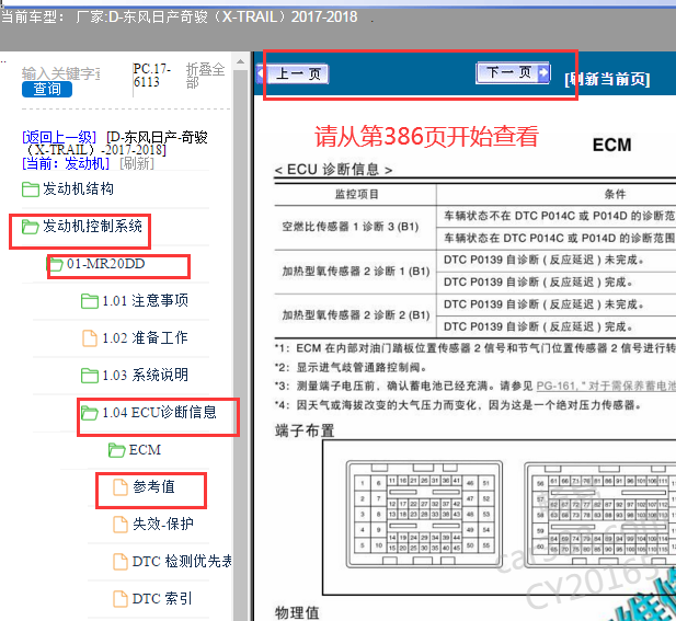 2017-2018年日产奇骏发动机针脚