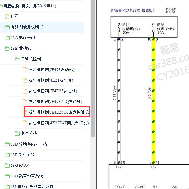 2017-2019年五十铃瑞迈 JE4D25Q6发动机电路图.