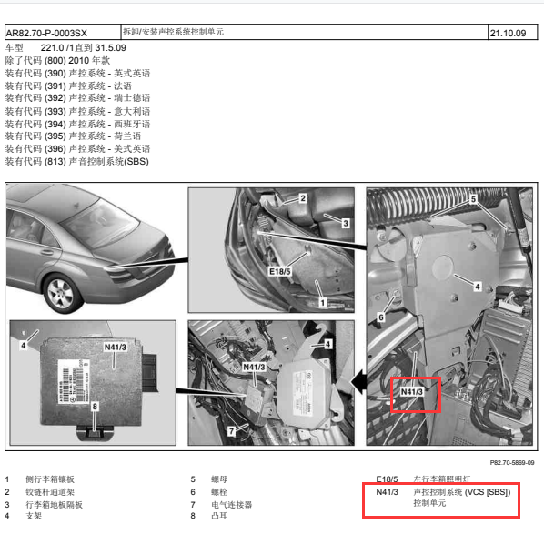2007年奔驰S350L语音控制模块位置
