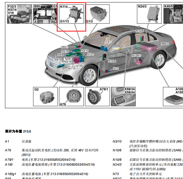 2018年奔驰E320L辅助蓄电池位置与拆装