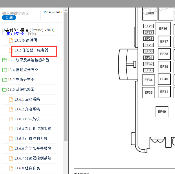 2021年吉利星瑞 保险丝分配资料