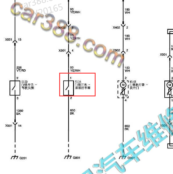 2015年五菱宏光S1尾门开关电路图