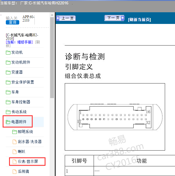 2016年哈弗H2仪表针脚图