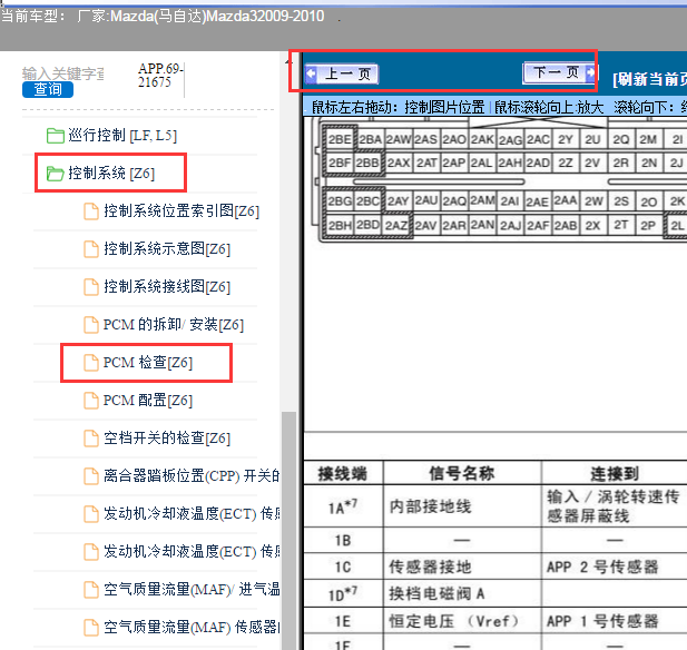 2009-2010年马自达3 发动机变速箱针脚资料