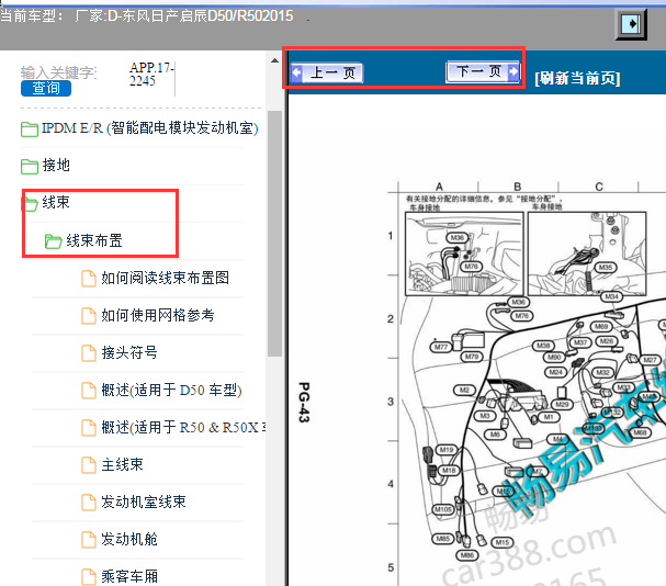 2015年东风启辰D50线束分布图