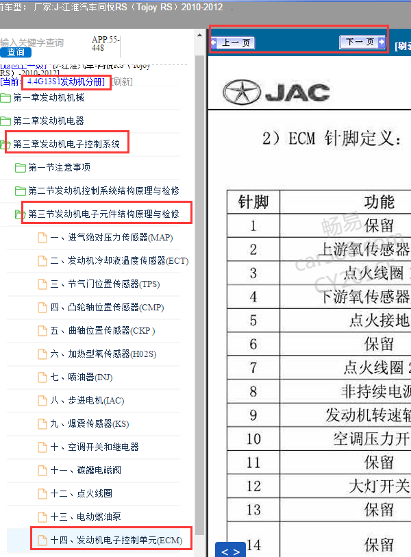 2010-2012年江淮同悦发动机电脑针脚定义