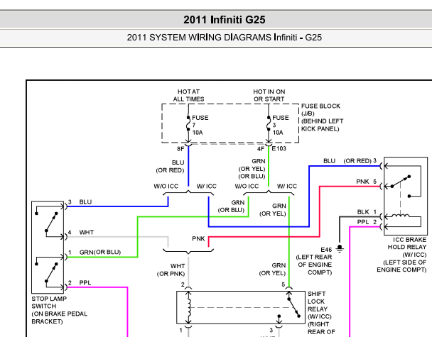 2011年英菲尼迪G25 变速箱和换挡电路图