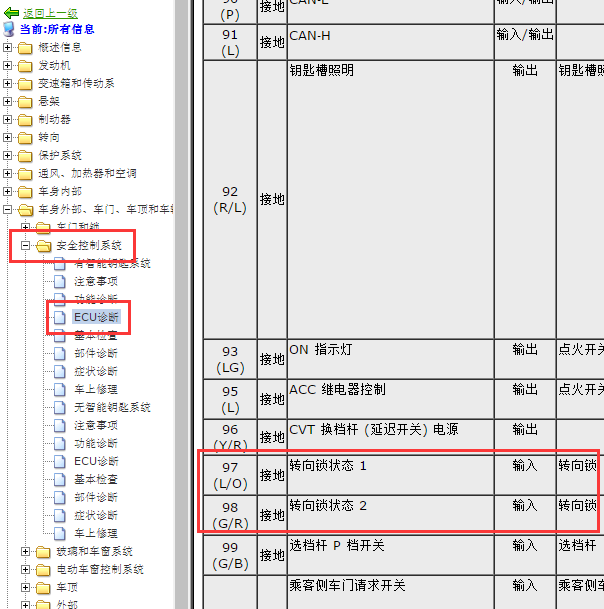 2011年日产天籁转向锁针脚