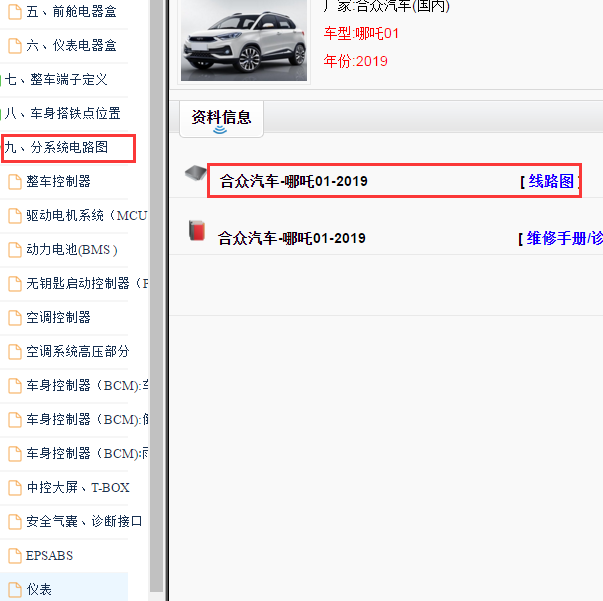 2019年哪吒01全车电路图