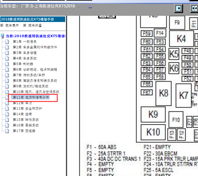 2018年凯迪拉克XT5保险丝资料