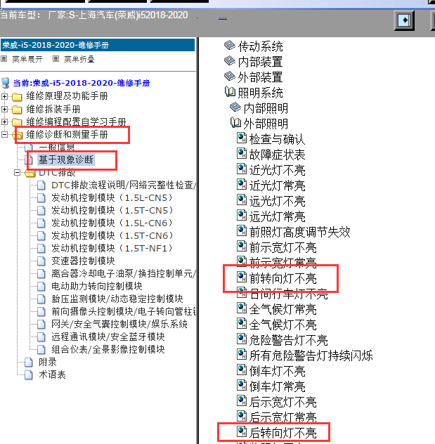 2018-2020年荣威i5转向灯不亮资料
