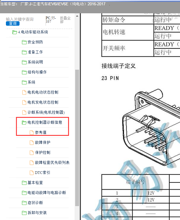 17年江淮IEV6E电机控制器针脚定义