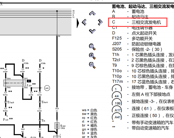 2003年奥迪A6 发电机电路图