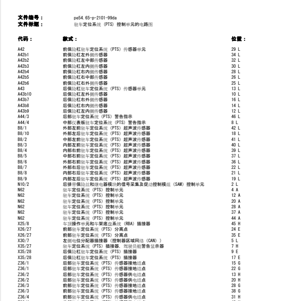 06年奔驰E280 倒车雷达控制线路