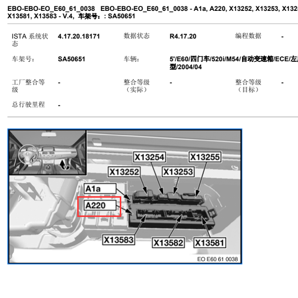2004年宝马520i网关位置