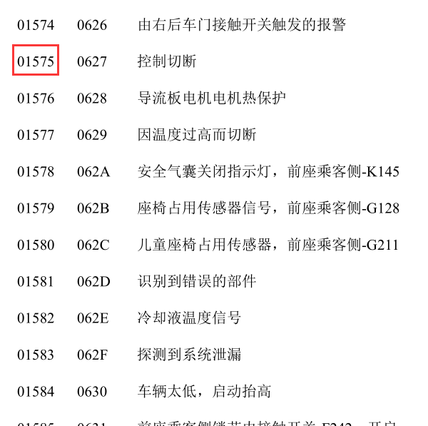 大众01575故障码含义