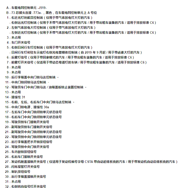 2017年大众朗逸j519的端子图
