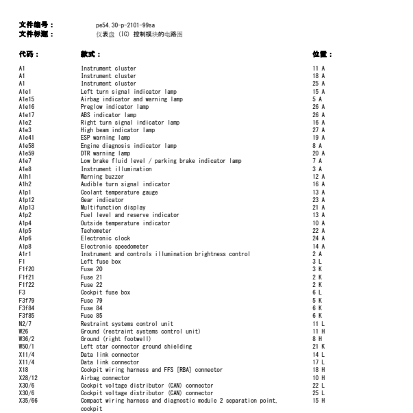 2001年奔驰S600仪表的电路图