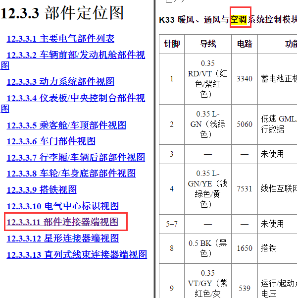 2012年别克君越空调针脚