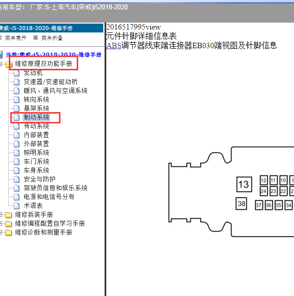 2019年荣威i5的ABS针脚图