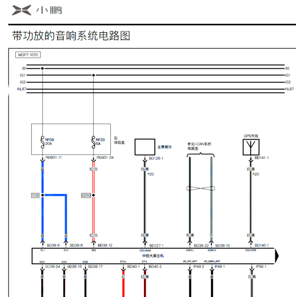 2020年小鹏P7音响功放部分的电路图