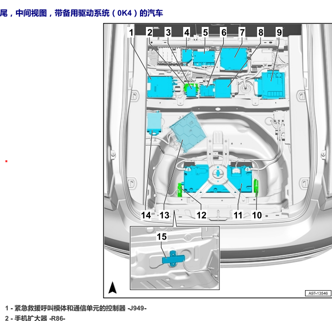 19年奥迪A6L紧急呼叫模块位置
