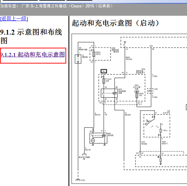 15年雪佛兰科鲁兹起动机继电器线路图