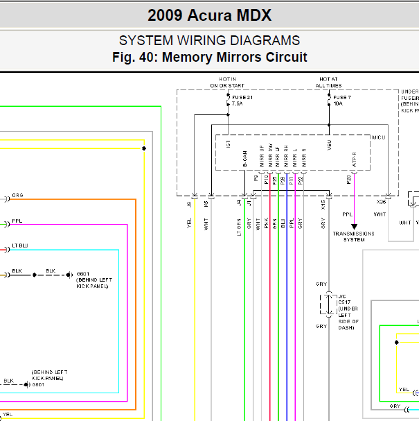 2009年讴歌MDX 后视镜电路图