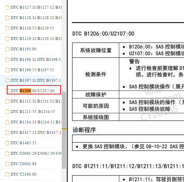 2015年马自达6阿特兹B1206与U2107故障码资料