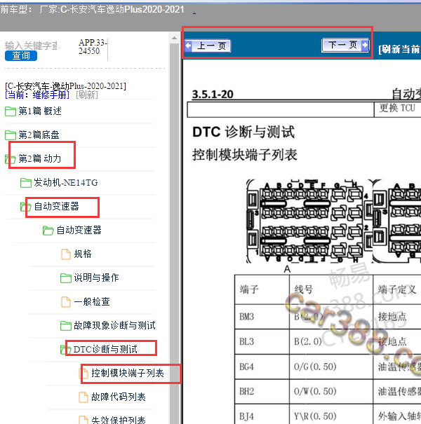 2020年长安逸动变速箱电脑板针脚图