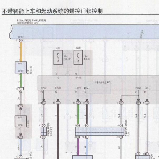 2006年丰田皇冠不带智能钥匙的门锁电路图