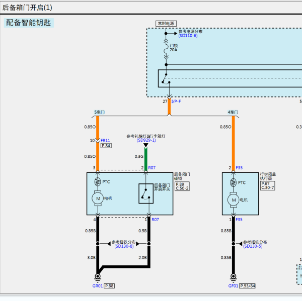 2014年现代瑞奕后备箱闭锁器线路