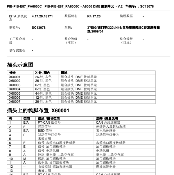2010年宝马320i发动机针脚资料