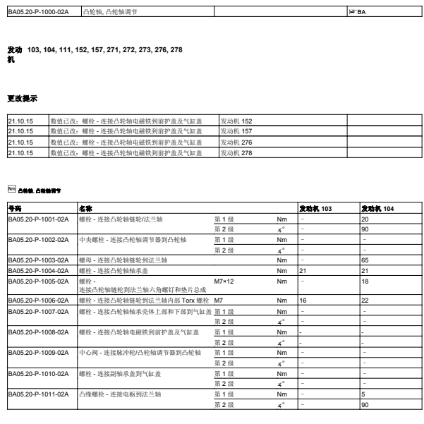 2013年奔驰E260L 发动机维修螺丝扭矩