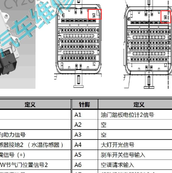 凯翼C3 56+56针发动机针脚