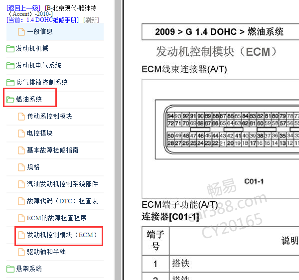 2011年现代雅绅特发动机针脚