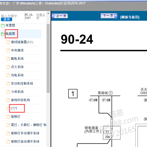 2016-2017年三菱欧蓝德CVT变速箱电路图.