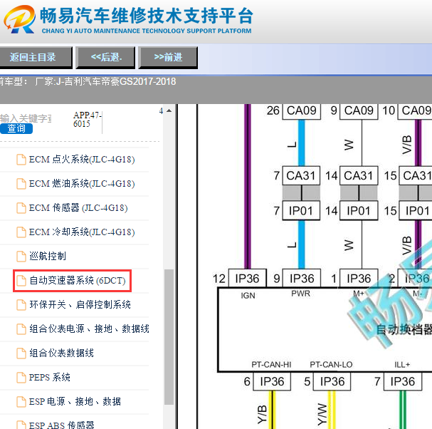 2017-2018年吉利帝豪GS 6DCT变速箱电路图