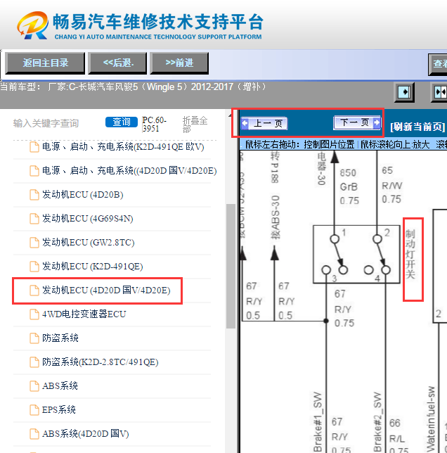 2012-2017年长城风骏5 刹车灯开关电路图