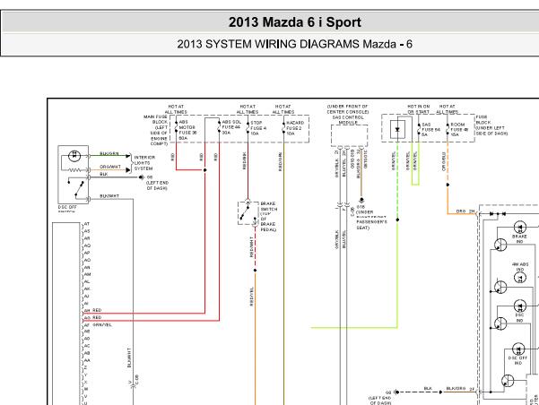 2013年马自达6 ABS电和发动机电脑电路图