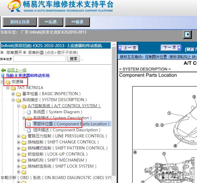 2010年Infiniti(英菲尼迪)EX25变速箱模块位置图