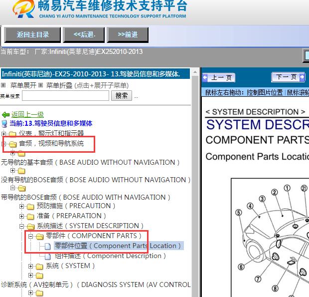 2010年Infiniti(英菲尼迪)EX25音响部件位置图