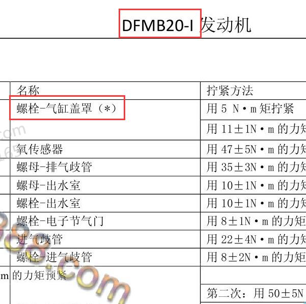 2017年东风风行F600发动机缸盖扭矩